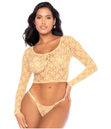 Ensemble 2 pièces en dentelle jaune pastel, crop top et string - MAL8918LYLW